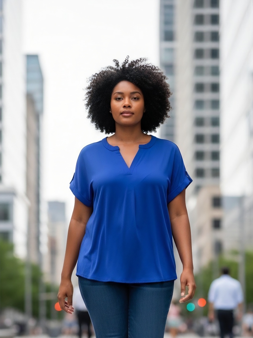 Cable & Gauge Women's XL Stylish Royal Blue Short Sleeve V-Neck Top